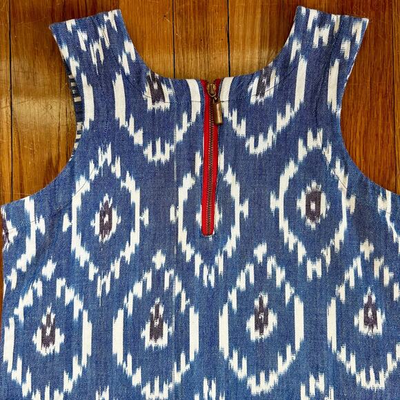 Vintage 70s Handmade Retro Patterned Blue and White Dress with Pockets Size Med - Picture 4 of 13